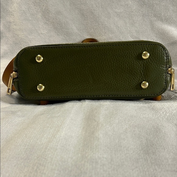 Divina Firenze Green and Tan Leather Backpack with Gold Toned Hardware